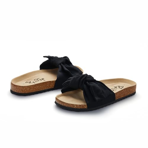 Pepstep 43241-8006 Slide Sandals For Women Or Ladies Dressy Summer Casual, Cute Bow Tie Knot On Top Strap, Comfy Slip On Cork Foot Bed, Flat Low Platform Slides thumb #4