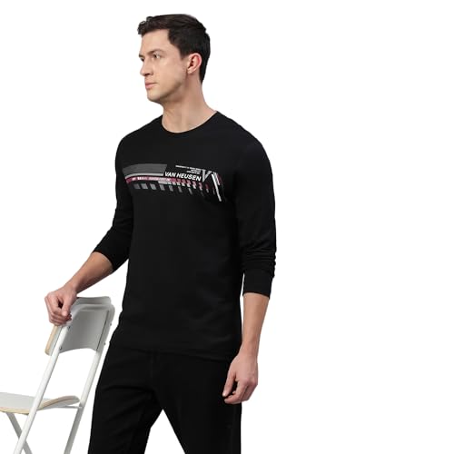 Image of Van Heusen Men Athleisure Regular Fit T-Shirt - Cotton Rich - Crew Neck, Long Sleeve, Printed