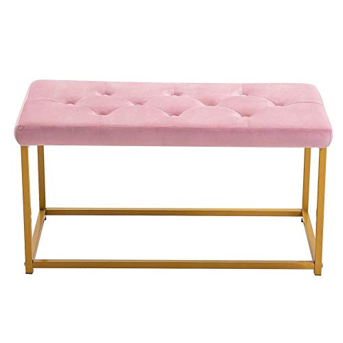 GOTOTP Taburete Reposapiés Tapizado para Sofá Sala de Estar,Tela de Terciopelo+Marco de Metal,89 x 44.5 x 44.5CM(Rosa)