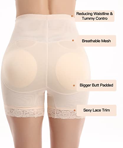 Shaperin Butt Lifter Panties Padded Underwear For Women Tummy Control Shapewear High Waist Hip Pads Enhancer Shorts (2 Removable Padded) Nude #TOP4