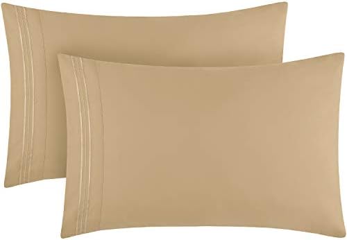 Mellanni King Size Pillow Cases Set of 2 - Iconic Collection Bedding Sheets & Pillowcases - Soft, Cooling Pillow Covers - Envelope Closure - Wrinkle, Fade, Stain Resistant (2 PC King 20" x 40", Beige)