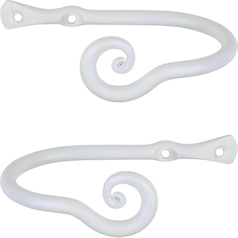 RTZEN White Small Curtain Holders for Wall - Farmhouse Curtain Hooks for Drapes - Creative White Curtain Tiebacks - Wrought Iron Drapery Curtain Holdbacks - Unique Metal Tie Backs for Curtains - 2 Pcs Cover
