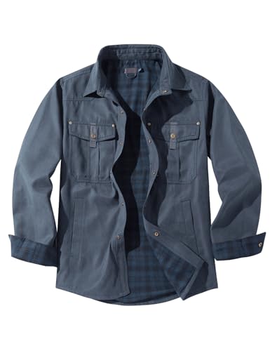 Image of Haellun Men's Flannel Lined Shacket Long Sleeve Plaid Western Cowboy Snap Button Down Shirts Jackets with Pockets