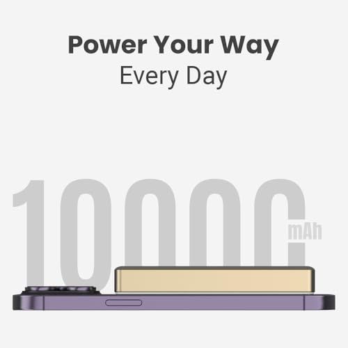 Image of Toreto Magsafe Wireless 10000Mah Fast Charging USB Type-C Input Power Bank, 20W Output for iPhone 12 & Above, Android & Other Qi Enabled Devices + Magnetic Ring (eon Ultra, White+Gold)