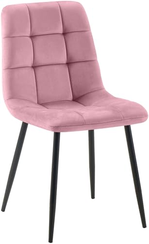 CLP Silla De Comedor Antibes Acolchada En Terciopelo I Butaca De Salón Nórdica con Base Metálica & Sin Reposabrazos, Color:Rosa