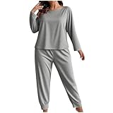 HAOLEI Pijama Mujer Invierno Largo Talla Grande Conjunto de Pijama para Mujer Dos Piezas Cuello Redondo Camiseta Manga Larga y Pantalones Comodo Pjs Otoño Ropa de Dormir Suave Ocio Loungewear XL-5XL