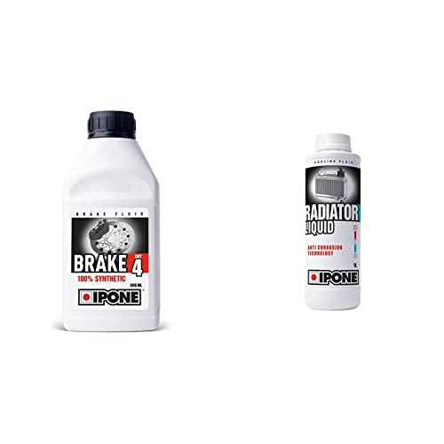 Ipone - Liquide de Frein et Embrayage Moto – Brake Dot 4 – 100% Synthétique - Point d’ébullition à Sec 260°C – 500 ML & Liquide de Refroidissement Moto - Bidon 1 litre - Radiator Liquid