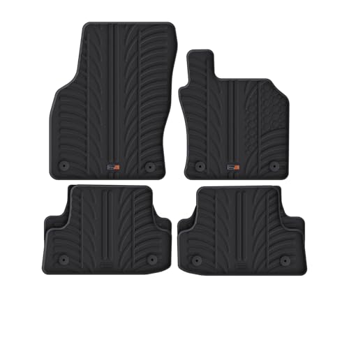 TRAVALL Rubber Car Mats (set of 4) compatible with Audi A3 (2012-2020) Heavy Duty Floor Mats Moulded Premium Mats Easy Clean Black with Clips - Anti Slip All-Weather Protection