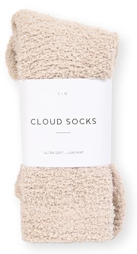 Image of Cozy Sock For Women | Fuzzy Ultra-Luxe Cloud Sock Gifts For Women & Men | Warm & Cozy Fuzzy Unisex Sleep Socks | Super Soft Luxurious Fabric With Bonus Travel Tote, (Stone, 1 Pair)