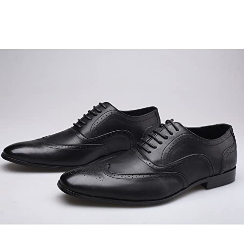 HOOENG Dress Oxford Shoes for Men Lace Up Square Toe Burnished Toe Brogue Wing tip Oxford Shoes Low Top Non Slip Block Heel Slip Resistant Prom(Color:Black,Size:7.5)2
