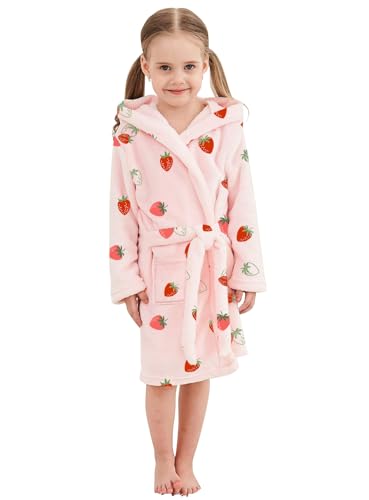 Image of Umeyda Girls Fleece Hooded Robes, Warm Printed Bath Robe for Kids Soft Fuzzy Bathrobe for Gifts