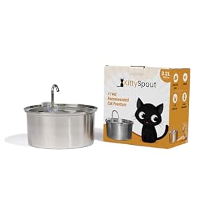 KittySpout Stainless Steel Cat Water Fountain Automatic Drinking Fountain, Quiet Circulating Water Bowl, Dishwasher Safe, Indoor Pet Fountain for Hydrated Healthy Cats (Stainless Steel, 3.2L Corded)