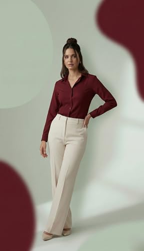 Image of modny Women Formal Cotton Shirt | Full Sleeve Regular Fit with V-Shape Collar | Stylish Casual & Office Wear Shirt | Available in Plus Sizes