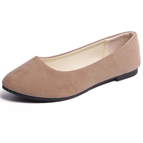 Hwalleum Ballerines plates simples et décontractées pour femme - Couleur unie - Pour le travail - Confortables - Bout pointu, kaki, 37 EU