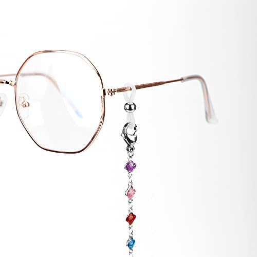 Image of Eyeglass Chain Silver Stainless Steel Handmade Necklace for Reading Glasses Sunglass Beaded Chains for Men Women