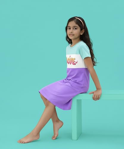 Image of KYDA KIDS 100% Pure Cotton Printed Round Neck Regular fit Half Sleeve Multicolor Long Top for Girls - (Pack of 1)