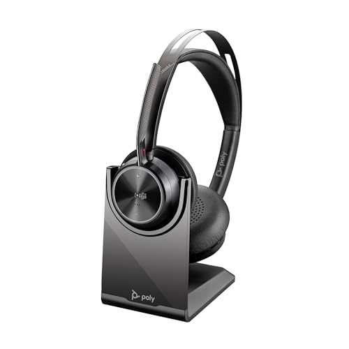 Poly Voyager Focus 2 USB-C Headset für Microsoft Teams mit USB-C/A Adapter und Ladestation Bluetooth ANC Acoustic Fence Technologie bis zu 25 Stunden Sprechzeit Schwarz