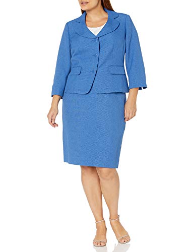 Le Suit Women's Petite 3 Button Notch Collar Flap Pocket Diamond Texture Jacquard Skirt Suit, Mariner Blue, 4P