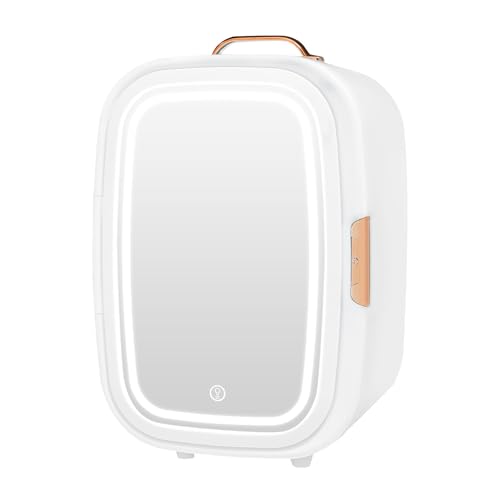 Image of 12 Liter Beauty Fridge with Lighted Mirror for Cosmetic Storage, Compact Skincare Fridge for Makeup Lipstick, Portable Refrigerator for Bedroom Bathroom (White,with Mirror)