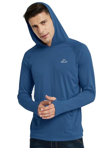 Image of Willit Men's UPF 50+ Sun Protection Hoodie Shirt Long Sleeve Rash Guard Fishing SPF Outdoor UV Shirt Lightweight Pocket, Ocean Blue, X-Large