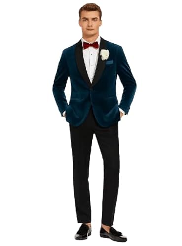 Alberto Narodni Dark Teal Blue Velvet Fabric Dinner Jacket (Greenish Blue) Fashion Tuxedo for Men (US, Alpha, 4X-Large, Regular, Tall, Teal Blue)