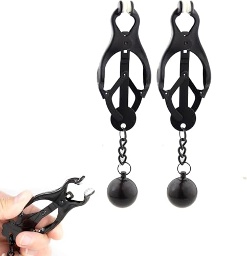 Pinces de téton avec poids pour femme, pince de téton réglable en acier inoxydable, anneaux de téton non percés, clip décoratif, pendentifs de chaîne de corps réglables (noir) BC1-K1