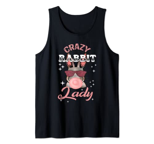Crazy Rabbit Lady Cute Bunny Face Bubble Gum With Glasses Camiseta sin Mangas