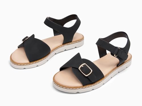 Image of Coutgo Girls Sandals Open Toe Summer Dress Shoes Adjustable Buckle Ankle Strap Comfortable Flats
