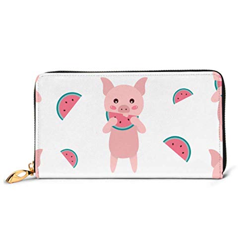 Preisvergleich Produktbild JHGFG Mode Handtasche Reißverschluss Brieftasche Muster Nette Cartoon Schwein Wassermelone Telefon Kupplung Geldbörse Abendkupplung Blockieren Leder Brieftasche Multi Card Organizer