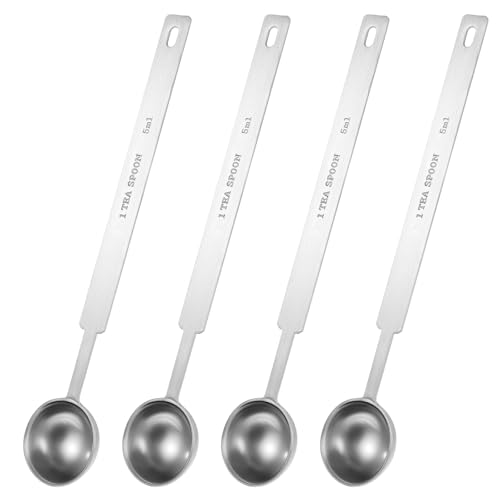 4PCS 1 Tsp (1/3 tbsp | 5 ml |5 cc| 1/6 oz | 1/3 Tablespoon) Single Measuring Spoon 1 Teaspoon 5 ML Teaspoon Long Handle Measuring Spoons