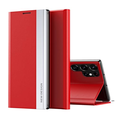 Étui pour Samsung S25 Ultra rouge housse à rabat magnétique en cuir avec clapet de protection