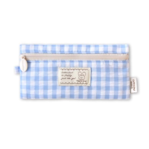 Image of Monolike Unmatched Friends Fabric Check Pencil Case, Blue - Pencil Pouch, Portable Pencil Bag, Pencil Case, Office Pouch case, Fabric, Cushion, Soft, Pastel