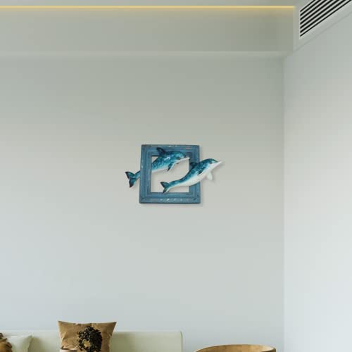 Comfy Hour Under The Sea Collection 6" Two Swimming Dolphins Coastal Ocean Theme 3D Wall Decorative Frame, High Gloss Finish, Polyresin #TOP1