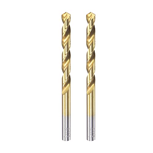 sourcing map 6.7mm Drill Bits High Speed Steel Straight Shank 100mm Length Twist Drill Bit Fully Ground Titanium Coated 2 Pcs
