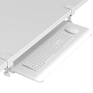 BONTEC Tastaturablage, Unter dem Schreibtisch Ausziehbar mit C Klemme Groß Format, Standfest Schiebbarer Tastaturständer, 650(760mm einschließlich Klemmen) x300 mm, weiß