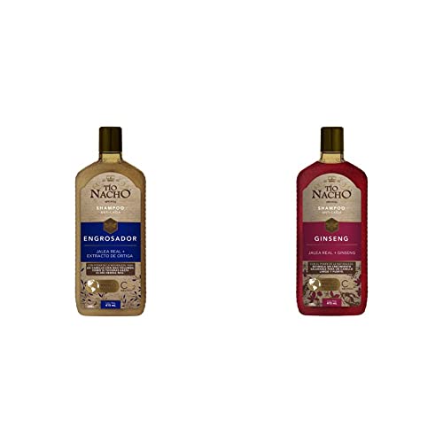Tío Nacho Shampoo ENGROSADOR, Volumen Capilar, como si tuvieras hasta 33 mil pelos más, botella 415 ml + Shampoo ANTI CAÍDA GINSENG, Cabello más sano y...
