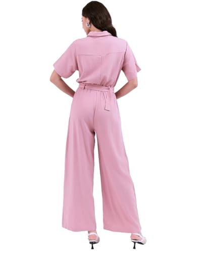 SIXDO G-Pink Woven Jumpsuit Long, Lightweight Spring Summer Casual Jumpsuit Long L — view 2