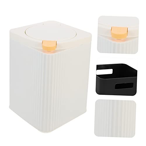 Caneca de basura rectangular de plástico con tapa 5L blanco miniatura 7