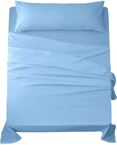 Sábanas 105x190   Juego de Sábanas 3 Piezas   100% Microfibra Suave y Transpirable   Sábana Bajera Ajustable, Encimera y Funda Almohada   Ropa de Cama Ligera (Cielo)