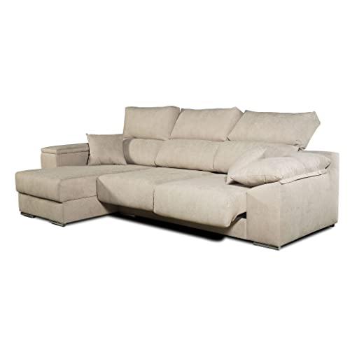Tanuk Sofá Chaise Longue LODURR Izquierda 4 Plazas Crudo 294x160 CM. Asientos Extensibles. Desenfundable. Tejido con Sistema ACUALINE