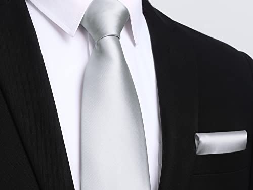 Image of HISDERN Mens Solid Color Ties Formal Satin Necktie and Pocket Square Set Classic Wedding Business Tie & Handkerchief