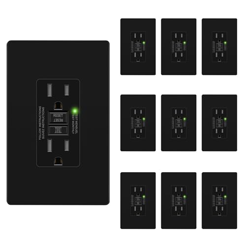 Image of LIDER GFCI Outlet 15Amp, GFCI Receptacle, ETL Listed, Matte Black, 10-Pack | Tamper-Resistant Receptacle, LED Indicator, Screwless Wall Plate, Thermoplastic, No-False-Trip, Matte Black