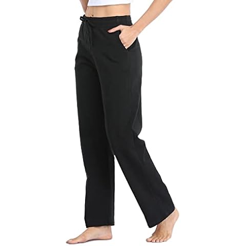 Willit Women's Cotton Sweatpants Open Bottom Yoga Sports Pants Straight Leg Lounge Athletic Pants with Pockets Black L Cover