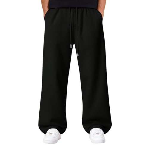 Mens Baggy Sweatpants Casual Wide Leg Big and Tall Sweat Pants with Pockets Lounge Fleece Track Pants Open Bottom Trousers