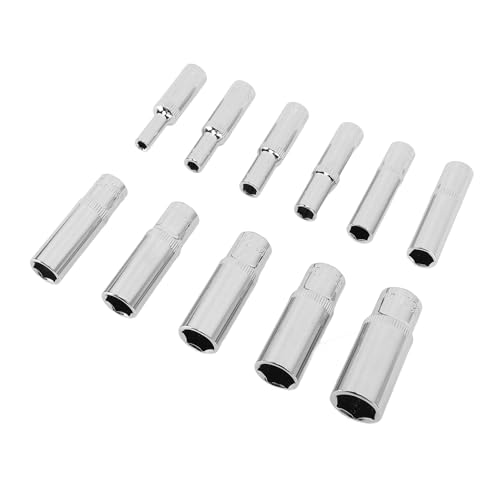 Soquete de Aço Cromado, 11 Peças de Soquetes Estendidos 1/4 Polegada Soquete Sextavado de Aço Cromad