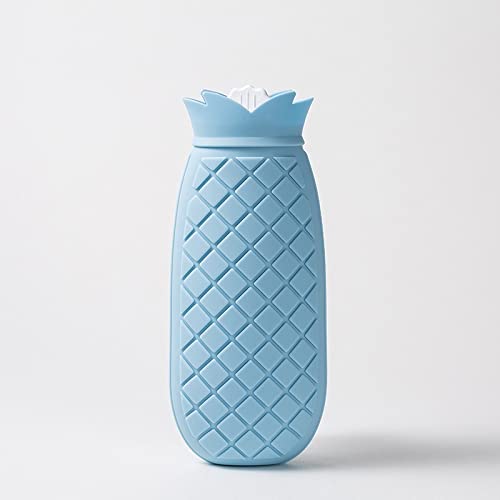 JINGYAN Bolsas de agua caliente Bolso de agua caliente la piña con tapa punto for cintura del estómago Calentador mano Calefacción silicona Relleno Botella invierno(Blue L)