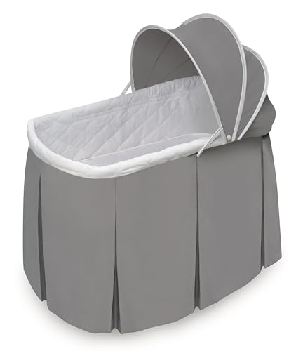 Badger Basket Cuddles Doll Bassinet with Canopy - Fits 18 to 20 Inch Dolls, Includes Storage Basket and Bedding - Pretend Play Nursery Bed for Kids - Gray