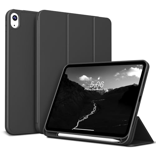 KenKe for iPad (A16) 11th Generation 11 Inch 2025/10th Generation 10.9 Inch 2022 Cover with [Pencil Holder], Support [Auto Wake/Sleep & Touch ID], [Tri-fold Stand] with [Soft TPU Back], Black