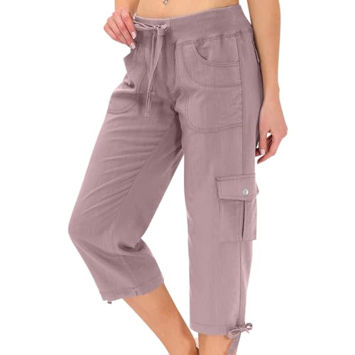 Cargo Capris for Women Casual Drawstring Capris Pants with Pockets Plus Size Quick Dry Hiking Pants Travel Pants