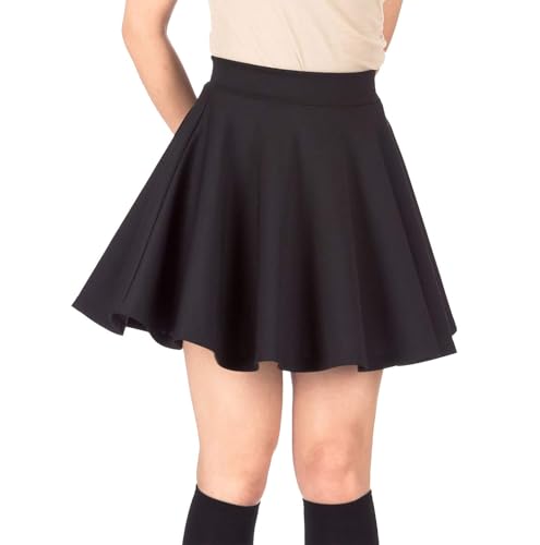 Pretty Fashion Women's Plain Skater Skirt Basic A-Line Stretchy Flared Mini Flowy Skirt Multiple Colours Plus Size Curve 8-22 (UK, Numeric, 12, 14, Regular, Regular, Black)